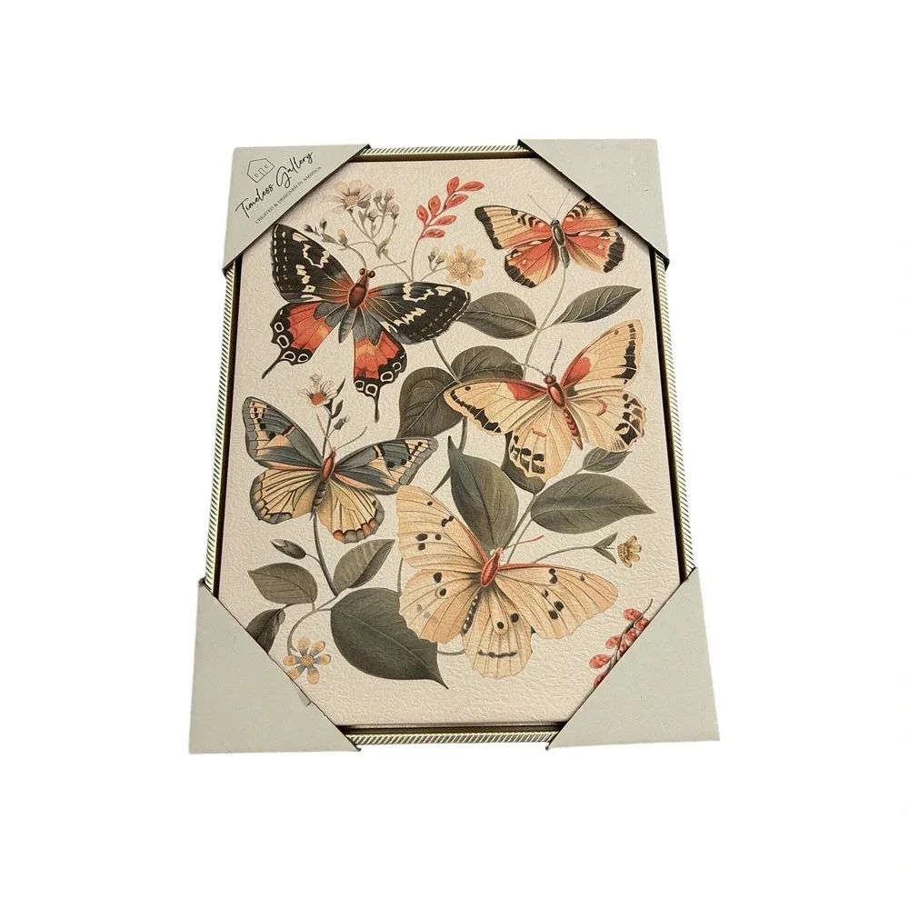 Timeless Gallery Butterfly Canvas Wall‎ Art 12x16 Gold Frame New Botanical Art